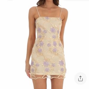 Lucy in the Sky Amari Gold Floral Mesh Dress Size Small